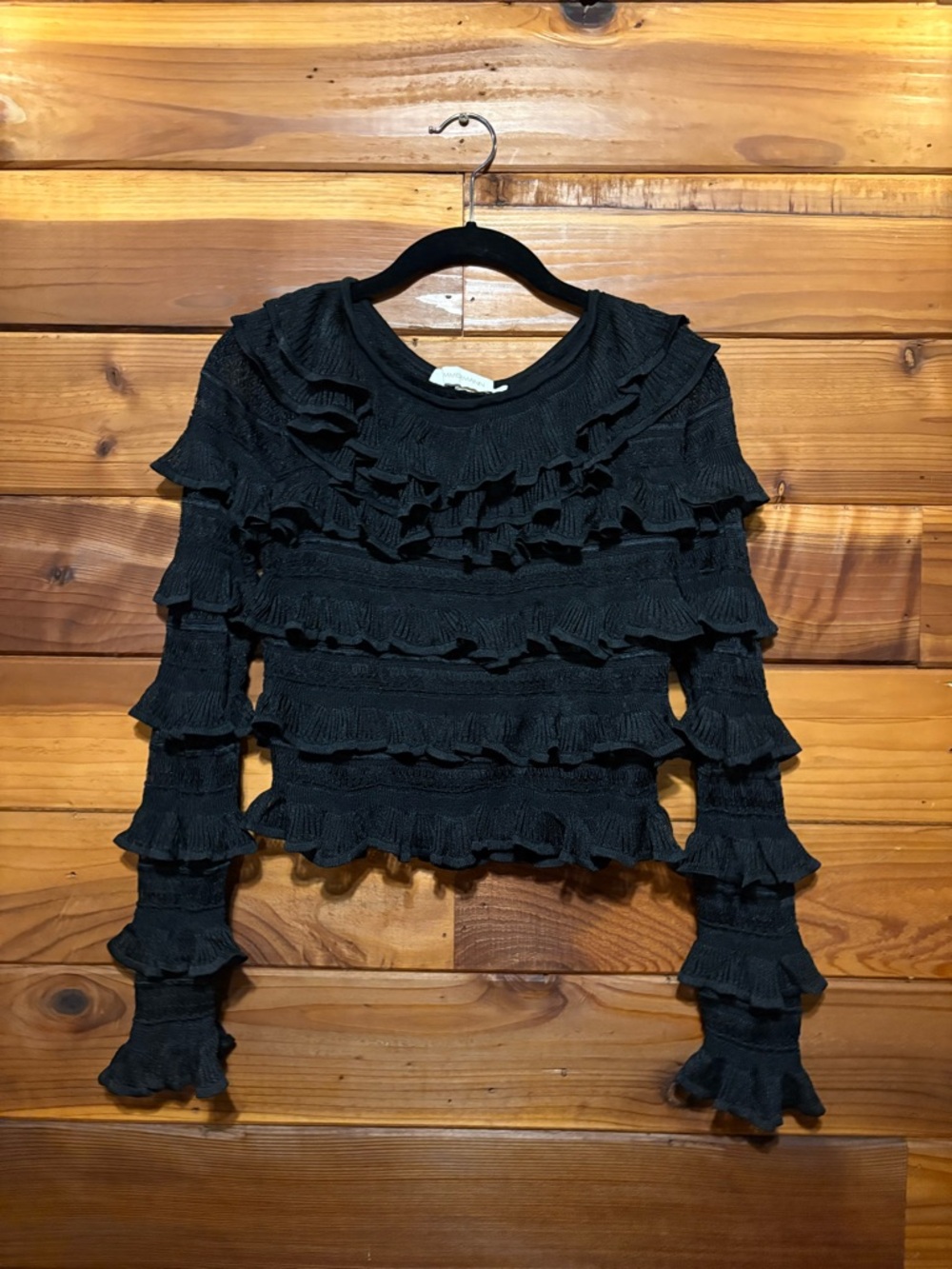 Zimmermann Black Ruffle-Tiered Long Sleeve Top